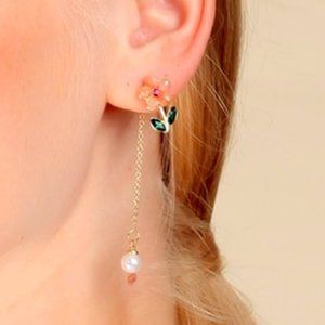 Jacket 5 Petal Flower Pearl Drop Earrings